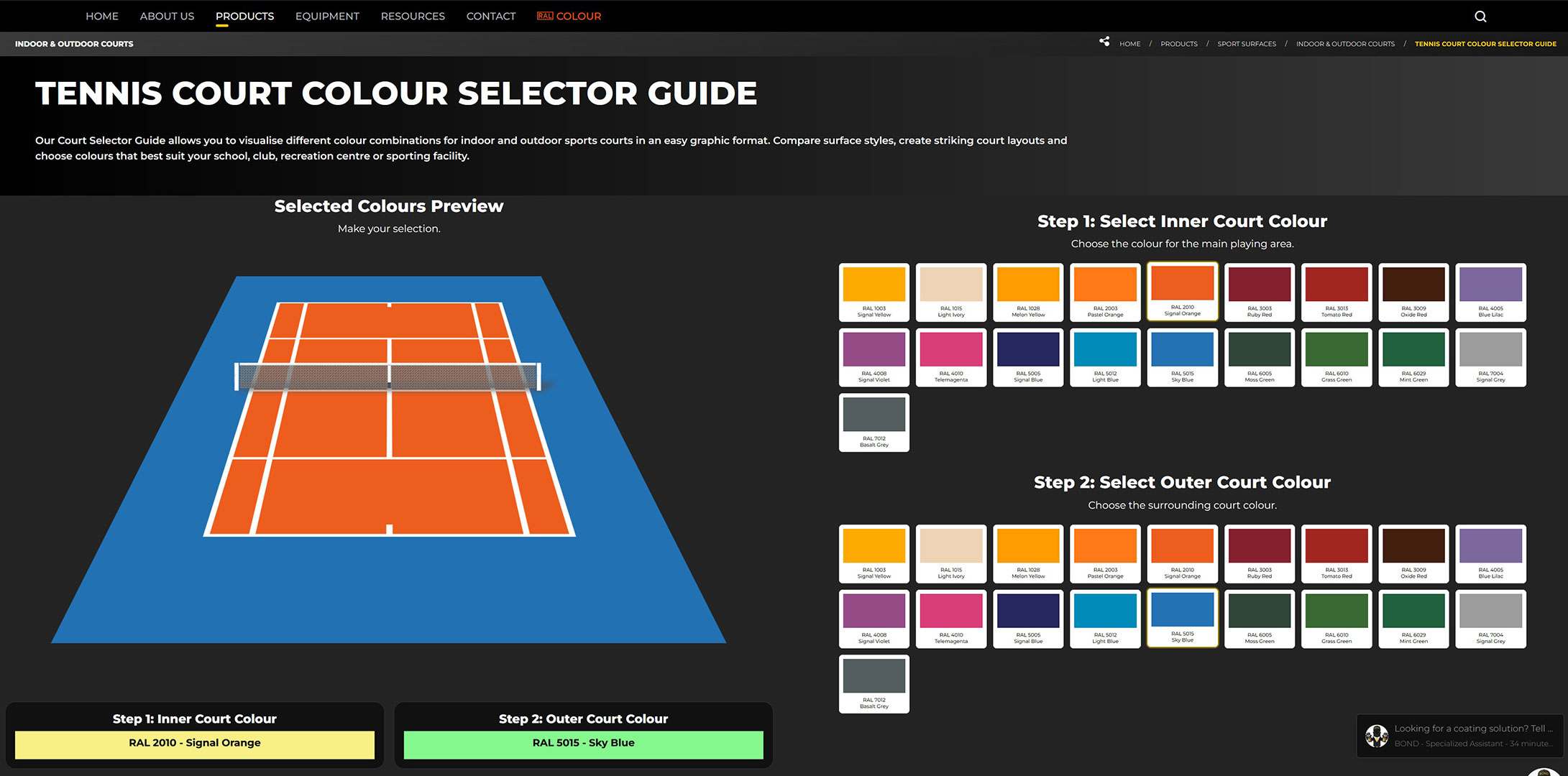 Tennis Court Colour Selector